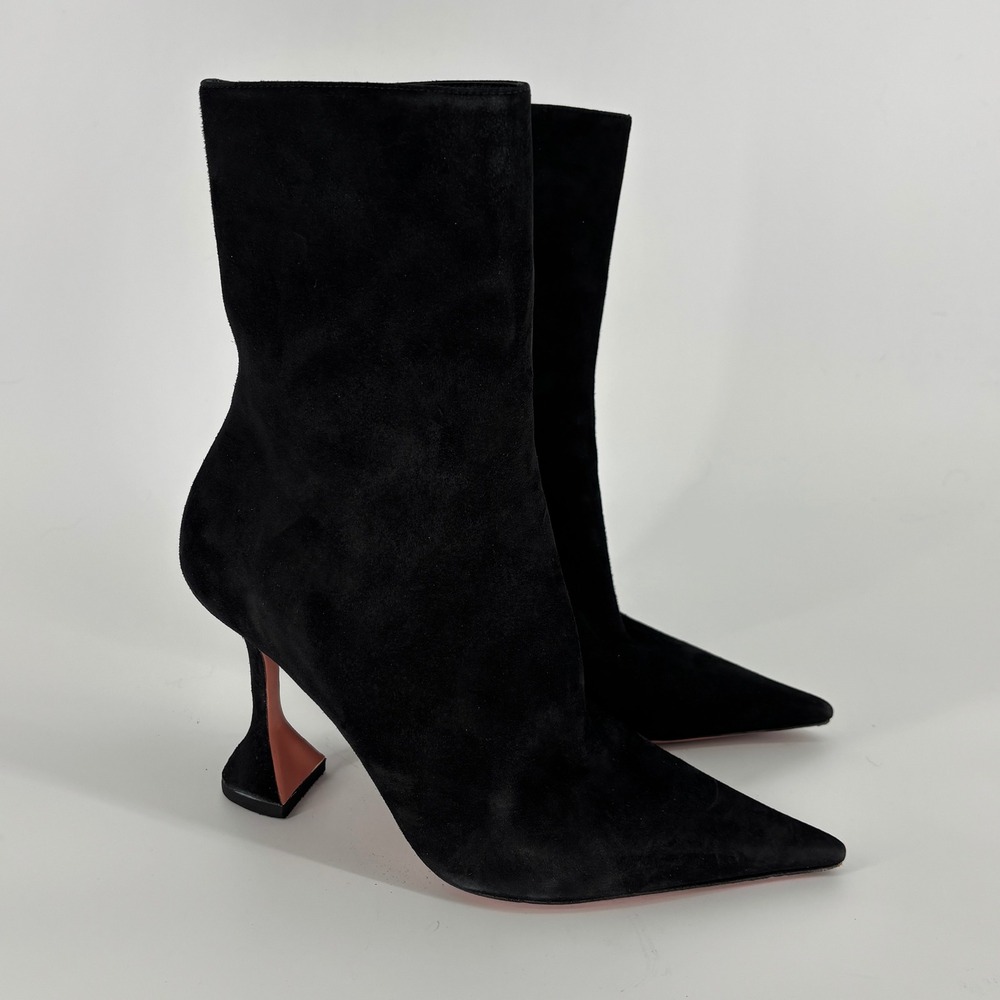 Amina Muaddi Giorgia Suede Ankle Boots Black Women Size 39.5 Pointed Toe Heels